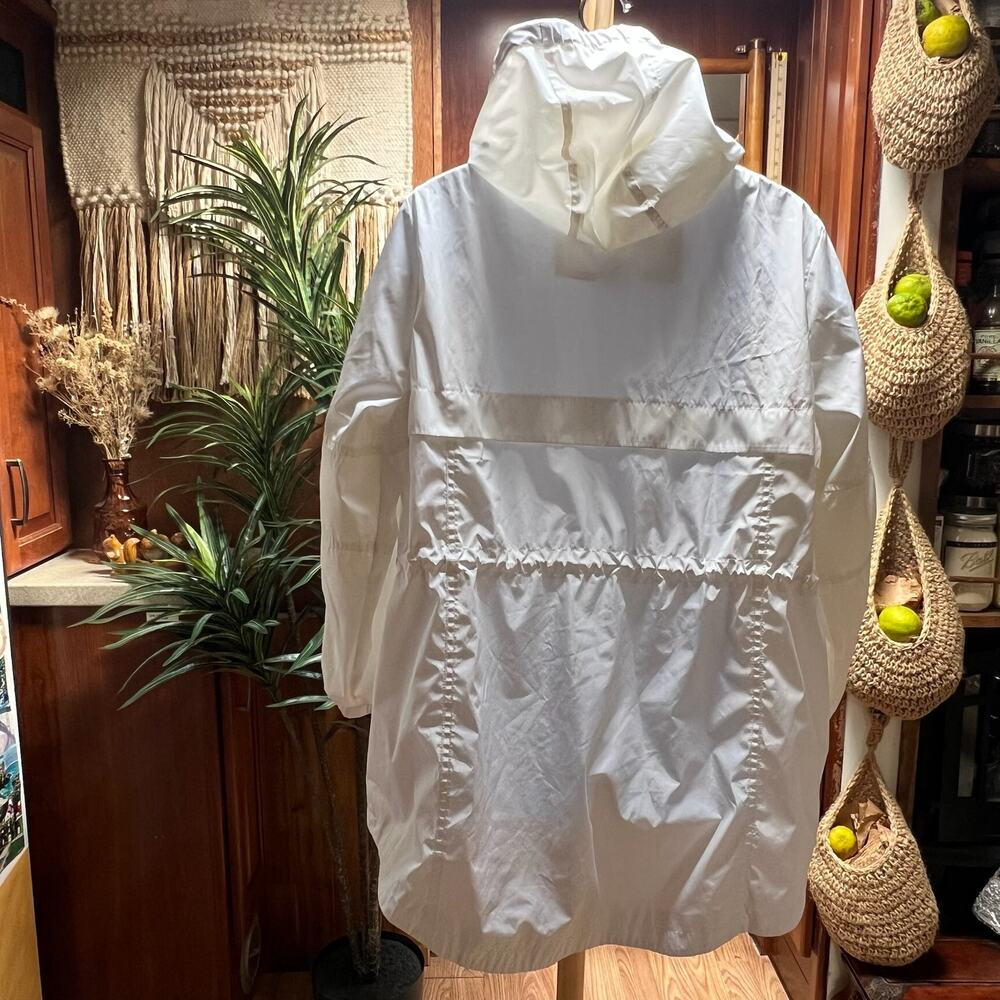 Tommy Hilfiger Rain Jacket Womens XL White Hooded Windbreaker Logo Tape Zip Coat - Picture 2 of 11